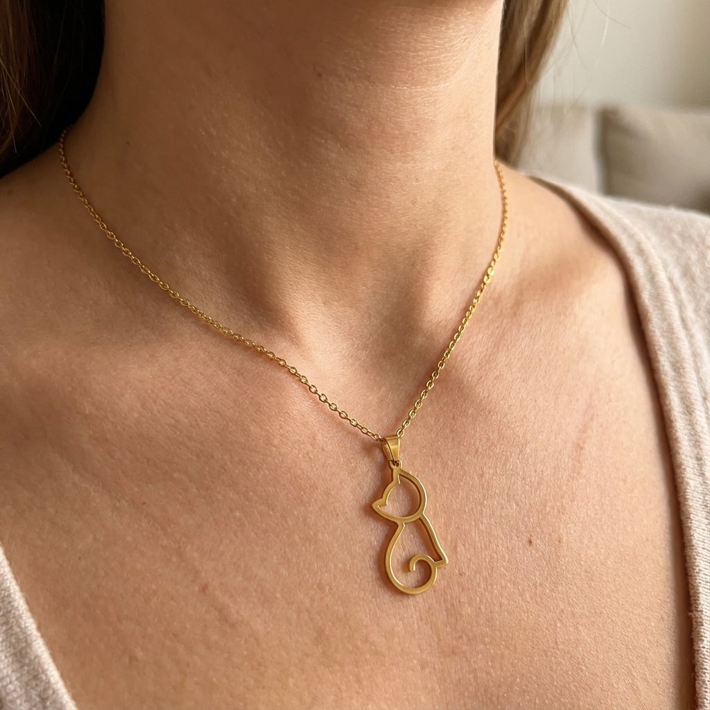 Gold Cat Silhouette Pendant