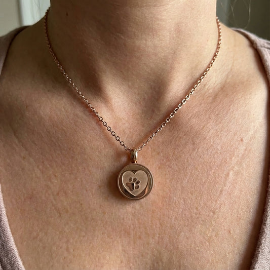 Rose gold heart paw pendant