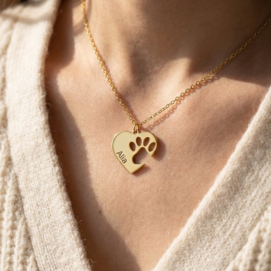 Custom gold heart paw pendant