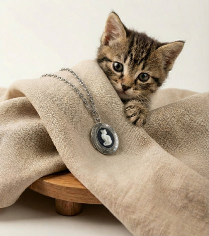 Silver Cat Cameo Locket